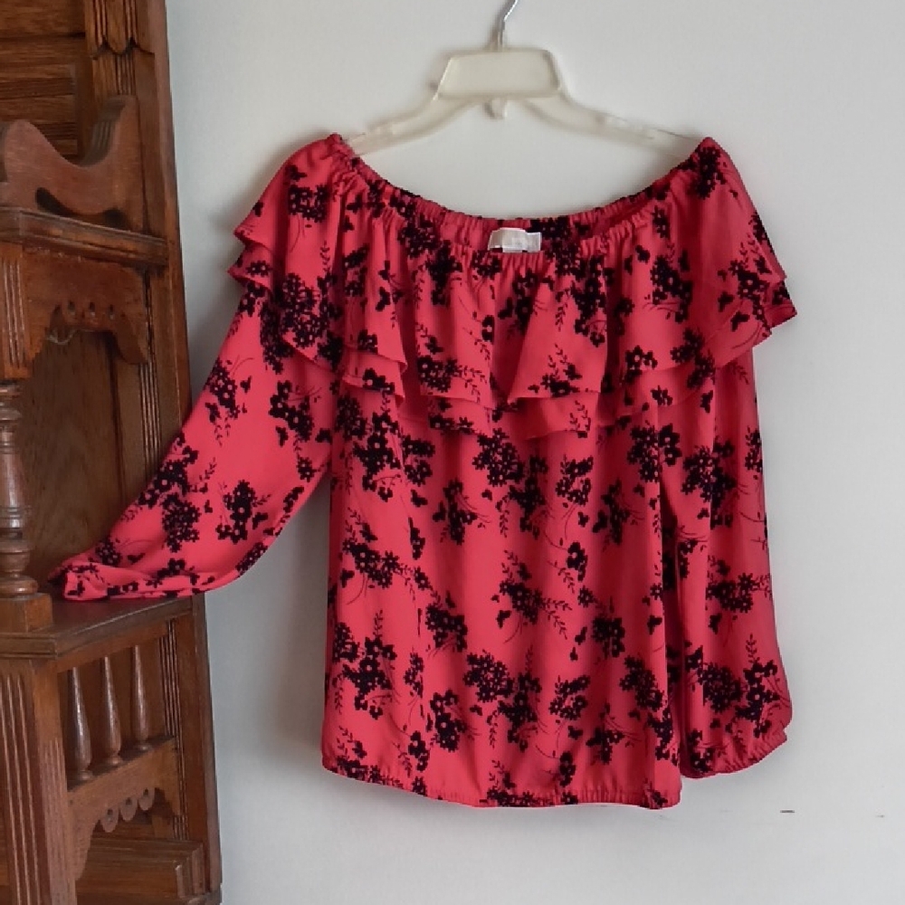 Michael Kors Red and Black Floral Blouse
